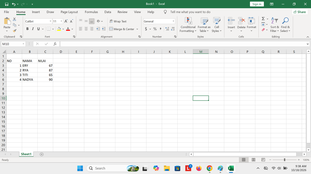 Lembar Excel untuk Grafik
