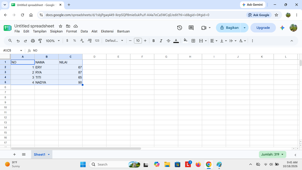 cara membuat grafik di spreadsheet