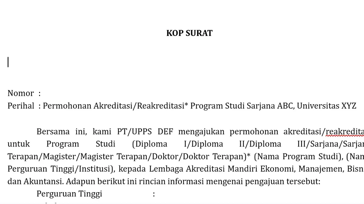 Template Surat Re-Akreditasi