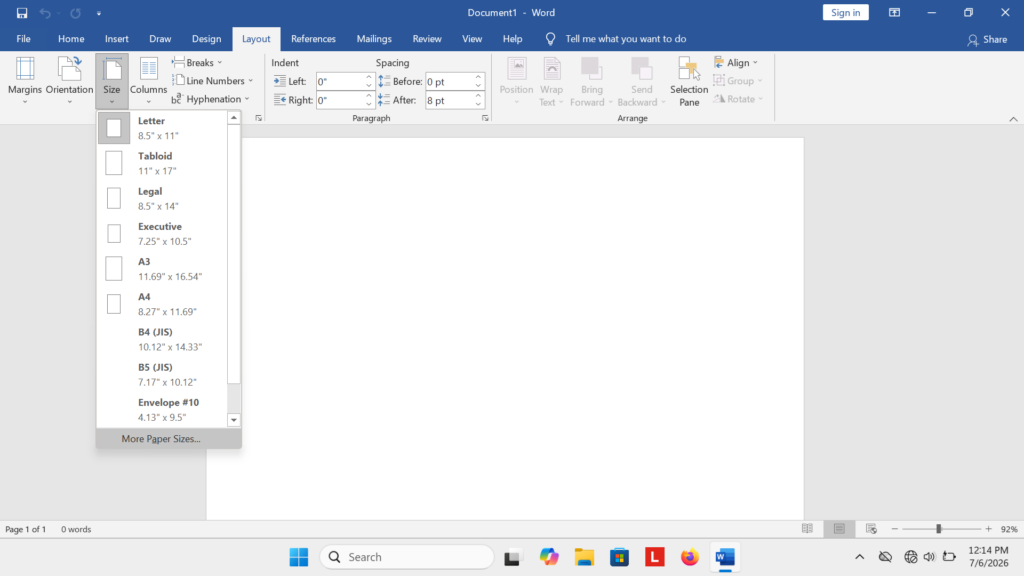Cara mengubah kertas F4 di Word