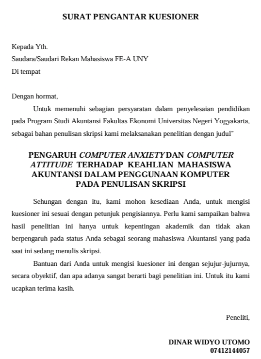 Contoh kuesioner penelitian