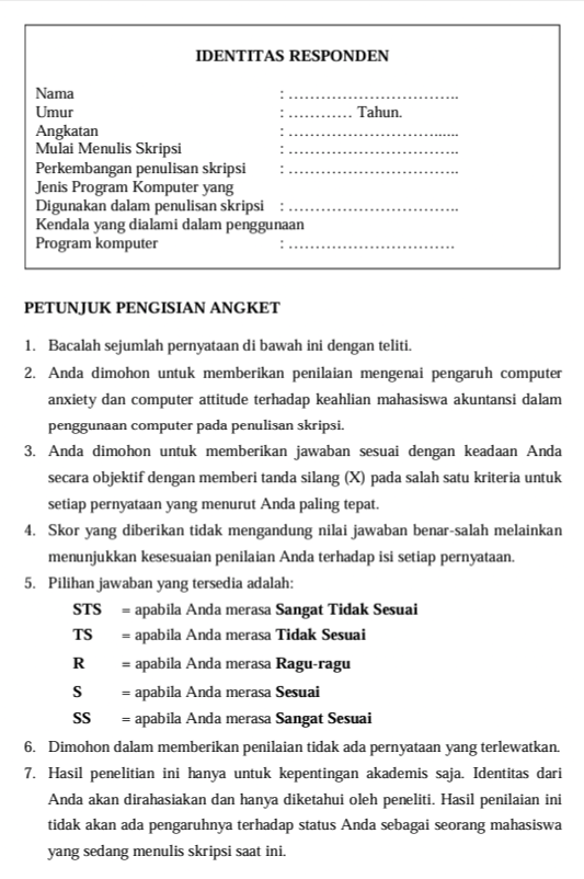 isi kuesioner penelitian
